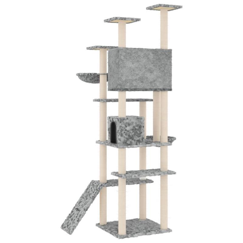 Krabpaal – Kattenklimrek – Krabmeubel – Kattenboom – Krabplank – Duurzaam Hout – 191 cm Hoog – Lichtgrijs