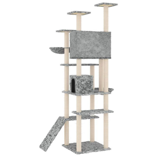 Krabpaal – Kattenklimrek – Krabmeubel – Kattenboom – Krabplank – Duurzaam Hout – 191 cm Hoog – Lichtgrijs