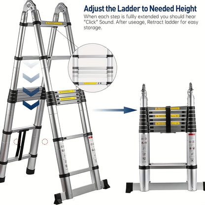 Telescopische Vouwladder – Uitschuifbare Ladder – Opvouwbare Trap – A-Frame Ladder – Steigerladder – 5 Meter Bereik – Robuuste Metalen Constructie