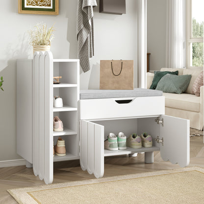 Schoenenkast – Schoenmeubel – Schoenrack – Schoenopberger – Schoenbank – Modern Wit – 3-Deurs – Zitbank – 3,2+ Kubieke Voet Opbergruimte – Duurzaam Niet-Houten Materiaal