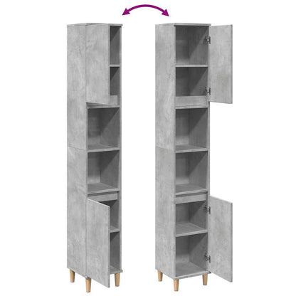 Badkamerkast – Opbergkast – Kastje – Bergmeubel – Meubel – Beton Grijs – Robuust Hout – Compact 30x30x190 cm