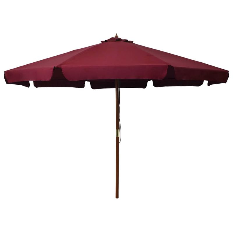 330 cm Burgundy Red Parasol with Wooden Pole | Polyester Film, 6 Ribs, Stainless Steel Shaft and Rib, PE Lamination, Canvas Fabric