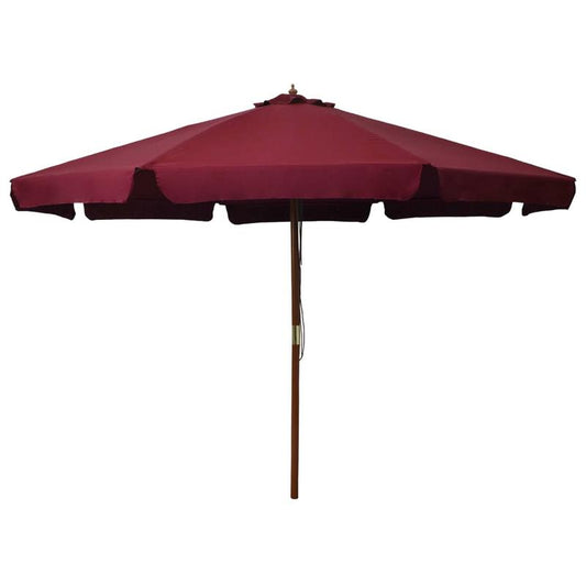 330 cm Burgundy Red Parasol with Wooden Pole | Polyester Film, 6 Ribs, Stainless Steel Shaft and Rib, PE Lamination, Canvas Fabric