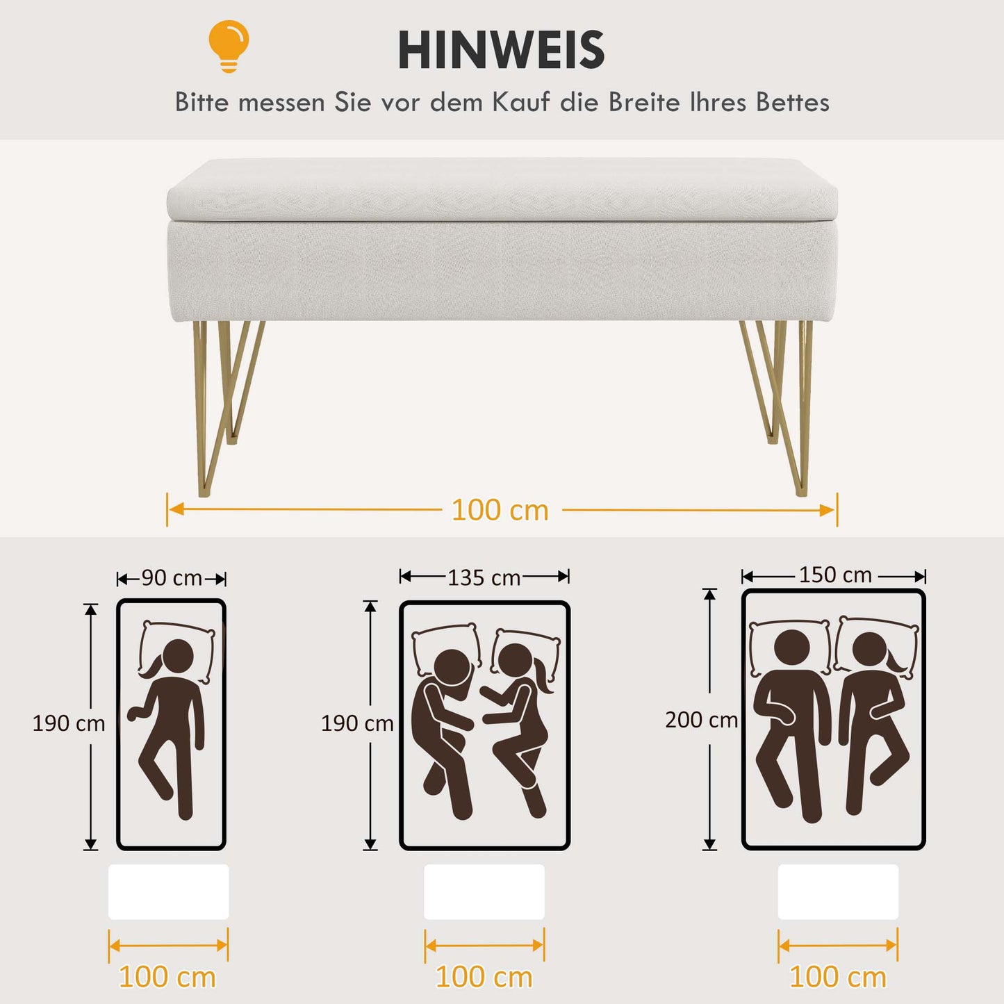 Bankje – Zitbank – Opbergbank – Halbankje – Gestoffeerd – Linnenlook Stof – Met Opbergruimte – Stalen Poten – 100x40x49 cm – Comfortabele Zitting