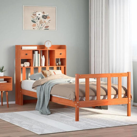 Modern Bookcase Bed with Removable Cervical & Lumbar Support - 100x200cm Artificial Wood Frame, No Mattress Design, Easy Assembly Indoor Bedroom Furniture for Small Spaces, Bedroom Furniture, Contemporary Bed Style, Durable Wooden Bed