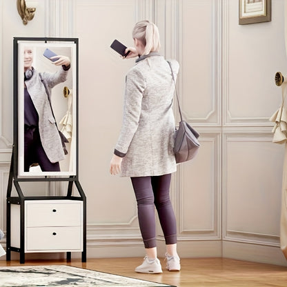 Makeupspiegelkast – Sieradenkast – Make-upkast – Kaptafel – Spiegelkast – 360° Draaibaar – Wit Hout – 2 Lade Opbergruimte