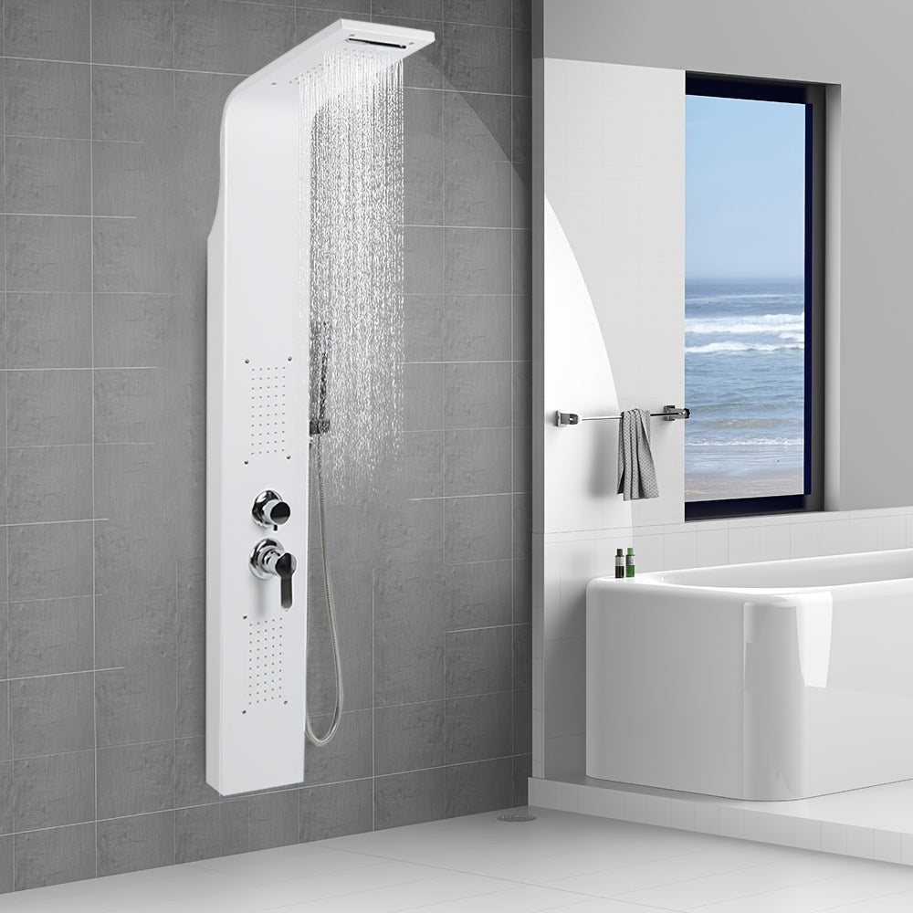 Doucheset – Douchepaneel – Douchekolom – Regendouche – Handdouche – 4-functies – Wit Metaal – 140 cm Hoog