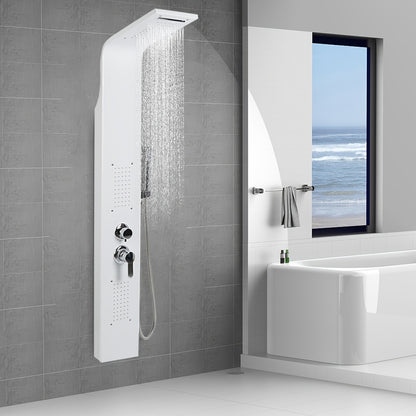 Doucheset – Douchepaneel – Douchekolom – Regendouche – Handdouche – 4-functies – Wit Metaal – 140 cm Hoog