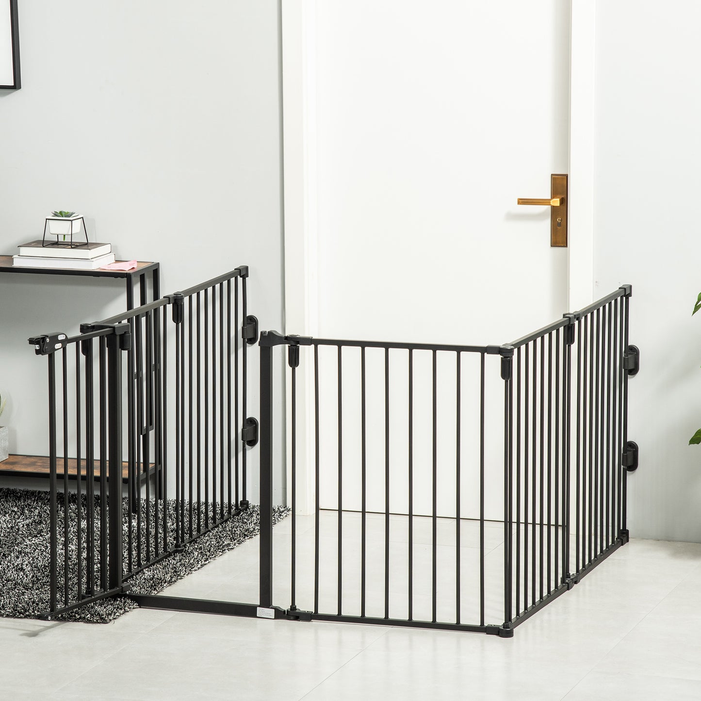 Veiligheidshekje – Huisdierenhek – Speelruimte Barrière – Traphekje – Dierenhek – Zwart Metaal – Modulair 6 Panelen – Inclusief Deur Met Dubbele Vergrendeling