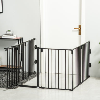 Veiligheidshekje – Huisdierenhek – Speelruimte Barrière – Traphekje – Dierenhek – Zwart Metaal – Modulair 6 Panelen – Inclusief Deur Met Dubbele Vergrendeling