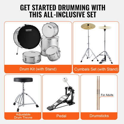Drumstel – Drumset – Elektrisch Drumstel – E-Drum – Percussie Set – 5-delig Compleet – 22 Inch Bass Drum – Verstelbare Kruk