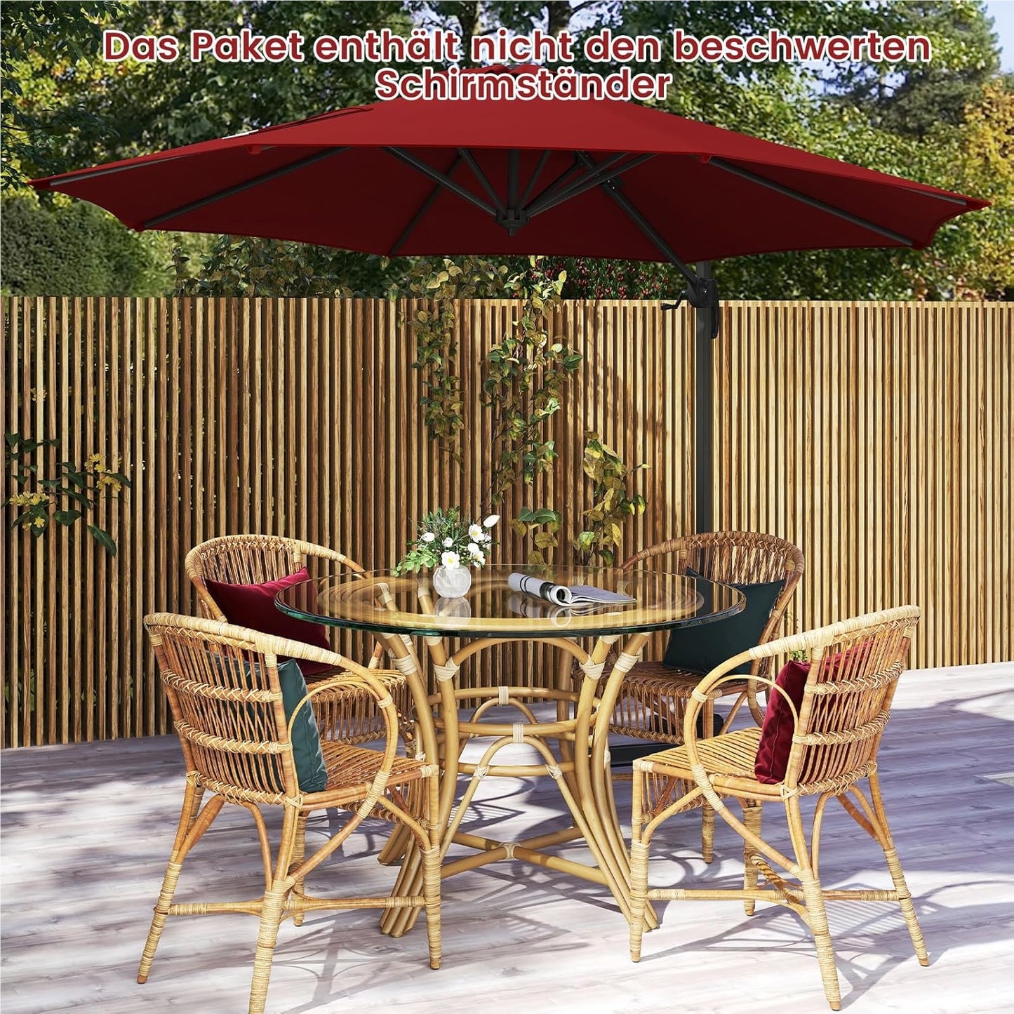 Parasol – Zweefparasol – Stokparasol – Tuinparasol – Marktparasol – Ø 300 cm – Kantelbaar en 360° Draaibaar – Rood Polyester