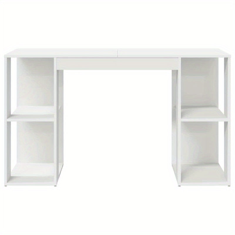 Bureau – Werktafel – Werkplek – Schrijftafel – Compact Bureau – Wit – MDF & Hardhout – Ruime Opbergruimte – 130 x 50,5 x 75 cm