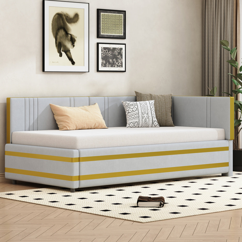 Slaapbank – Bedbank – Logeerbed – Sleeperbank – Zithoek – Gestoffeerd Velours – 90x200 cm – Lattenbodem - Grijs