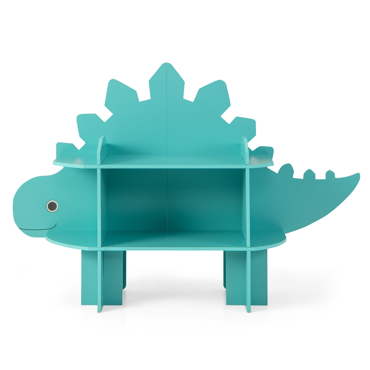 Kinderboekenkast – Kinderboekenrek – Boekenplank – Opbergkast – Speelgoedkast – Hardhouten Materiaal – Anti-Kantel Systeem – Groen Dinosaurusthema – 2-Laags Open Planken
