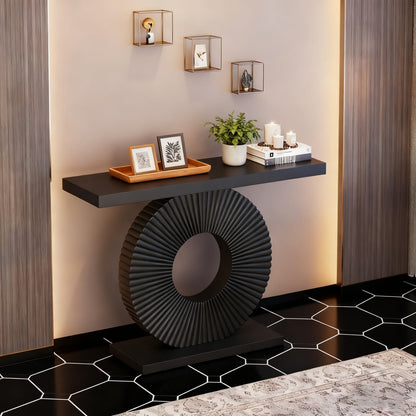 Sidetable – Consoletafel – Wandtafel – Haltafel – Bijzettafel – Modern – Hout – 101,6 cm – Geometrisch Onderstel – Smal Langwerpig Design – Zwart