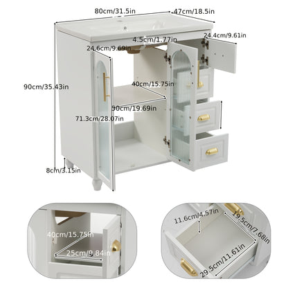 Badkamermeubelset – Badkamermeubel – Wastafelmeubel – Badmeubel – Wastafelonderkast – 80 cm breed – Inclusief keramische wastafel – Wit vochtbestendig materiaal