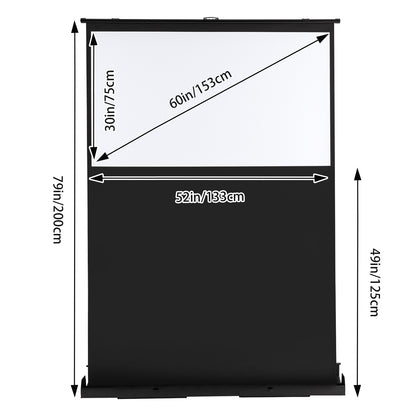 Projectiescherm – Beamer Scherm – Filmscherm – Presentatiescherm – Opvouwbaar Scherm – 152,4 cm – 4K/8K Ultra HD & HDR – Stevige Vezelglas Oppervlakte & Verstelbare Aluminium Standaard