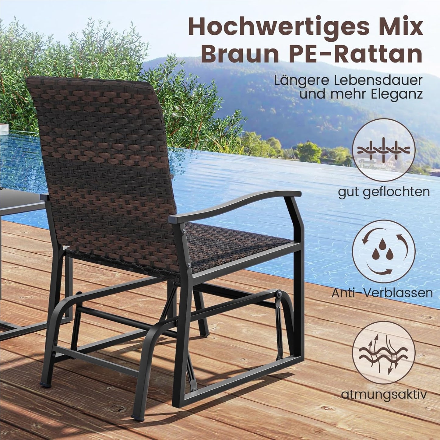 3-Delige Balkonset – Rattan Balkonmeubel – Tuinmeubelen – Terras Set – Buitenmeubilair – Gevlochten Rattan – Comfortabele Gevoerde Stoelen – Tempered Glas Tafel