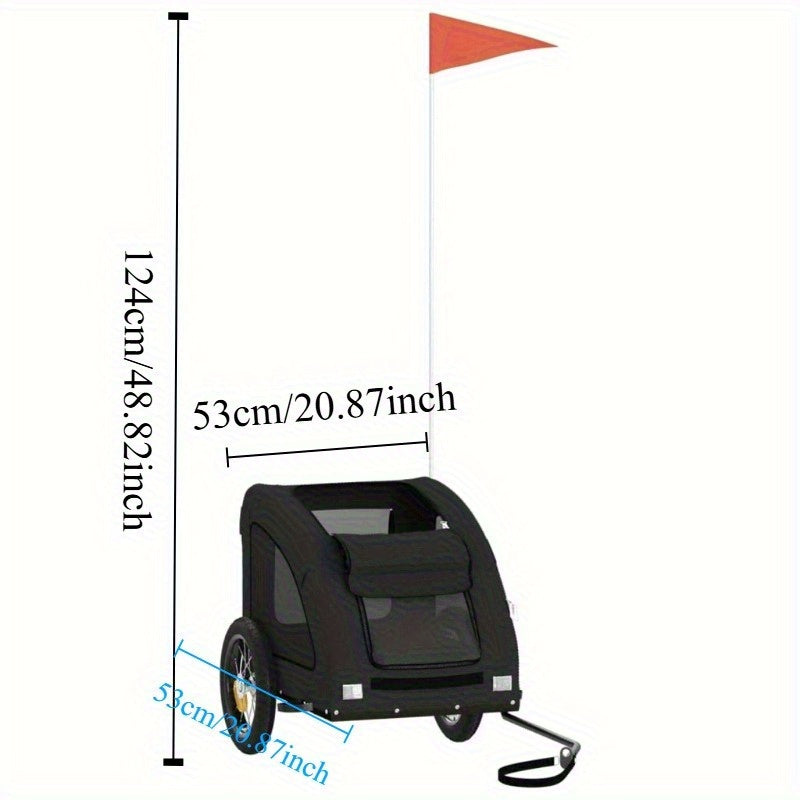 Hondenfietsaanhanger – Hondenaanhanger – Fietsbuggy – Hondenbuggy – Fietsaanhanger Hond – Ruim Interieur – Stevig IJzeren Frame – Openklapbare Voorruit & Zijdeuren – Veiligheidstuig – Zwart Oxford Stof
