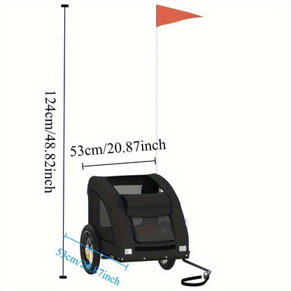 Hondenfietsaanhanger – Hondenaanhanger – Fietsbuggy – Hondenbuggy – Fietsaanhanger Hond – Ruim Interieur – Stevig IJzeren Frame – Openklapbare Voorruit & Zijdeuren – Veiligheidstuig – Zwart Oxford Stof