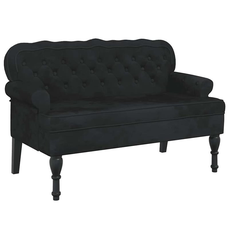 Bankje – Sofa Bank – Zitbank – Zitmeubel – Bankje Met Rugleuning – Zwarte Velvet Bekleding – Hardhouten Frame – Compact Design – Duurzaam