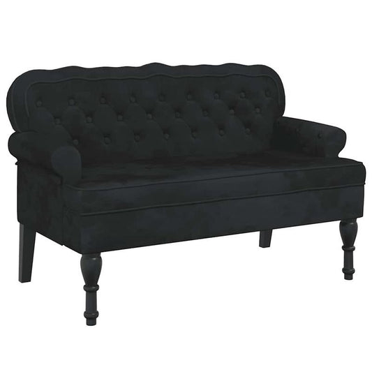 Bankje – Sofa Bank – Zitbank – Zitmeubel – Bankje Met Rugleuning – Zwarte Velvet Bekleding – Hardhouten Frame – Compact Design – Duurzaam