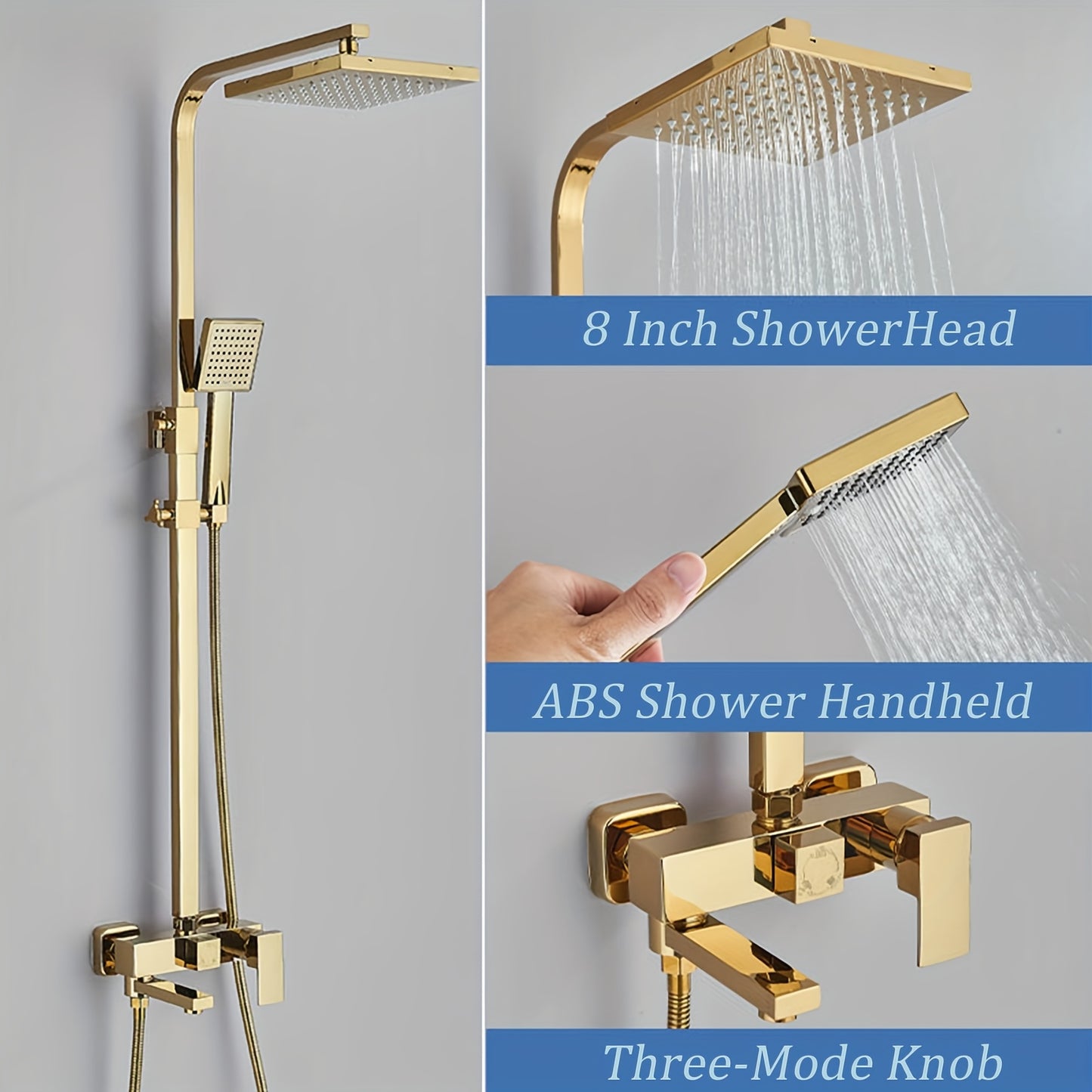 Modern Gouden Douche Systeem – Douche Set – Regendouche – Handdouche – Mengkraan – 20 cm Regenval – Thermostatisch – Wandmontage