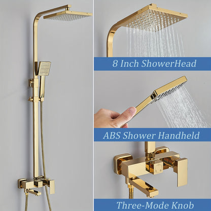 Modern Gouden Douche Systeem – Douche Set – Regendouche – Handdouche – Mengkraan – 20 cm Regenval – Thermostatisch – Wandmontage