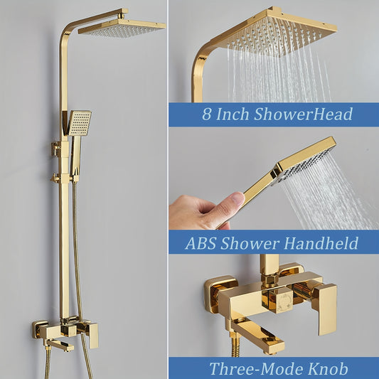 Modern Gouden Douche Systeem – Douche Set – Regendouche – Handdouche – Mengkraan – 20 cm Regenval – Thermostatisch – Wandmontage