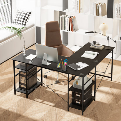 L-vormig Bureau – Hoekbureau – Gamersbureau – Computerbureau – Bureau Met Opbergruimte – Omkeerbaar Ontwerp – 151 x 151 x 75 cm – Zwart