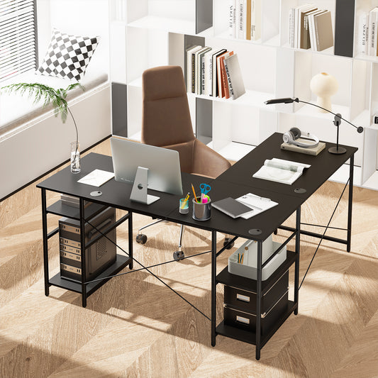 L-vormig Bureau – Hoekbureau – Gamersbureau – Computerbureau – Bureau Met Opbergruimte – Omkeerbaar Ontwerp – 151 x 151 x 75 cm – Zwart