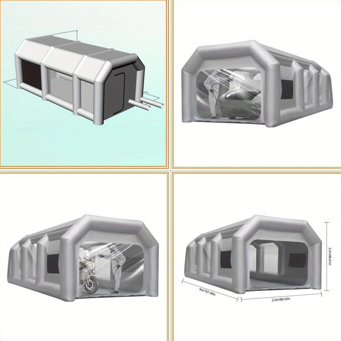 Opblaasbare Spuitcabine – Spuittent – Verfspuitruimte – Mobiele Werkruimte – Spuitbox – Groot Formaat 4x2,5m – Hoogwaardig Oxford Doek – Snelle Opbouw & Ventilatie