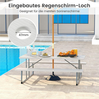 Biertafeltje – Biertafel – Bierbank – Biertafelset – Biertentset – Inklapbaar – HDPE Tafelblad – Parasolhouder