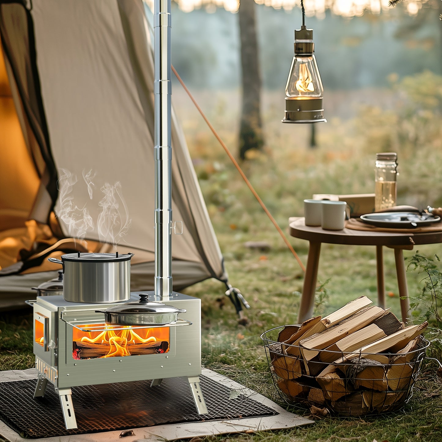 Draagbare Houtkachel – RVS Kachel – Kampeer Kachel – Backpack Kachel – Outdoor Kachel – Roestvrij Staal – Compact & Inclusief Accessoires – Silvery
