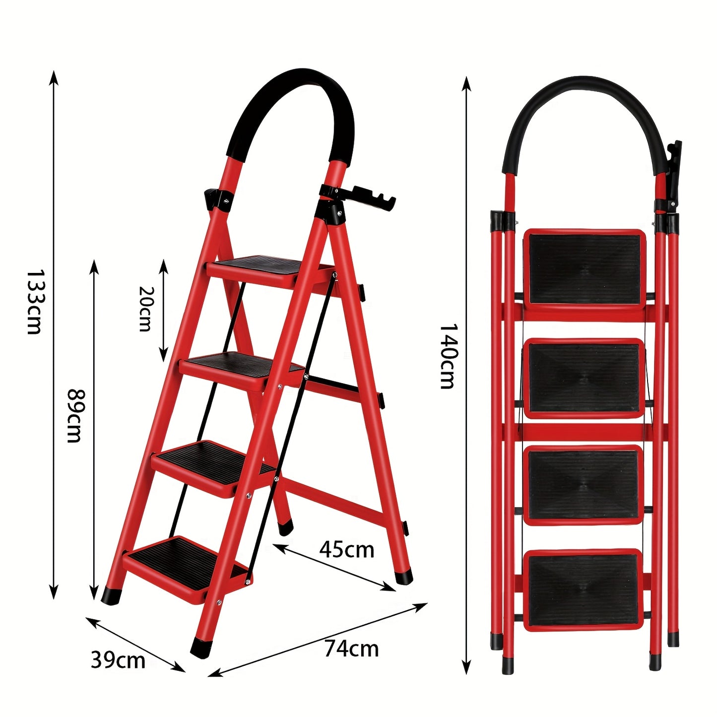 Vouwtrap – Trapladder – Opstapkruk – Vouwladder – Stalen Huishoudtrap – 4 Treden – Antislip Treden – Inklapbaar Met Gereedschap Plateau