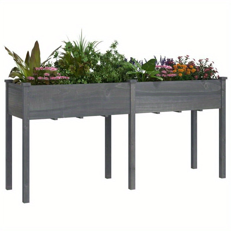 Plantenbak – Bloembak – Bloempot – Bloemenbak – Kweekbak – Massief Vurenhout – Grijze Voering – 161x45x76 cm – Duurzaam & Lichtgewicht