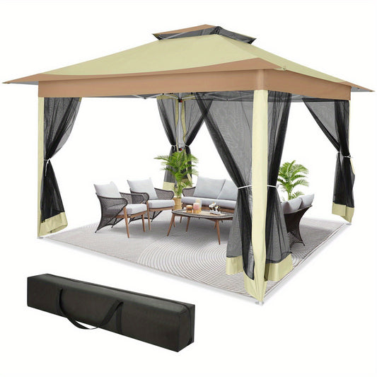 3.6x3.6/12x12ft Instant Pop-Up Tent UPF 50+, Portable Automatic Eaves Gazebo with Mosquito Net & Double Vent Roof - Easy Setup Outdoor Canopy Suitable for Beach, Camping, Patio, Garden (Carrying Bag Included)