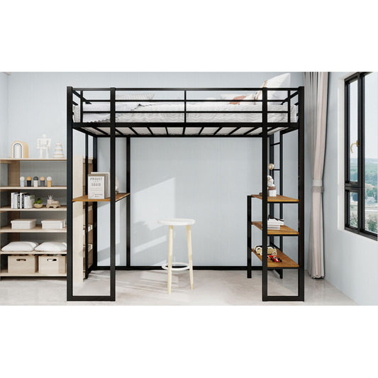 Hoogslaper – Loftbed – Eenpersoonsbed – Kinderbed – Stapelbed – Ruimtebesparend ontwerp – Stevig metalen frame met bureau en trap