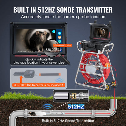 Rioolcamera – Inspectiecamera – Endoscoop – Buisinspectiecamera – Zelfnivellerend – 100M Kabel – 10,1 Inch Touchscreen