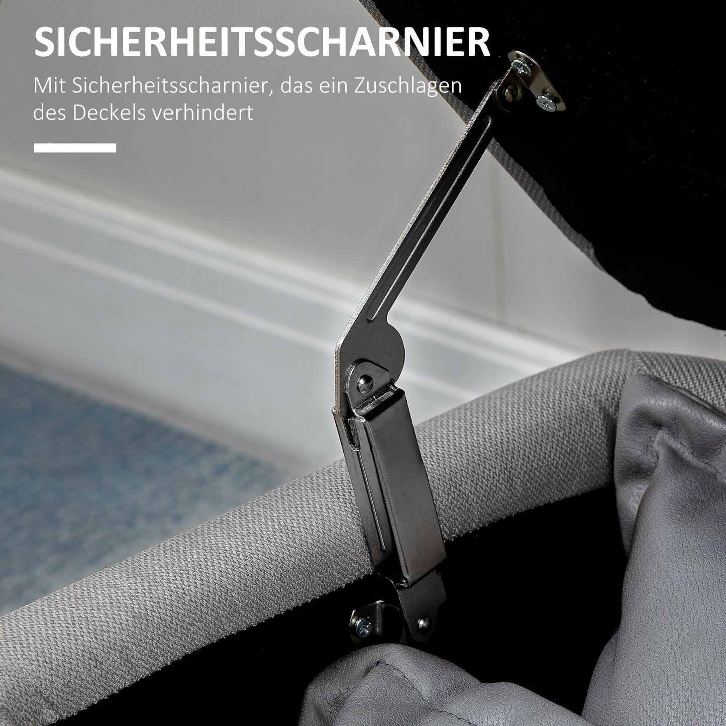 Opbergbank – Zitbank – Opbergbox – Halbank – Opbergkist – Polyester Linnenlook – Stalen Poten – 150 Kg Draagvermogen – 101x38,5x44,5 Cm – Grijs