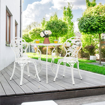 Tuinmeubelset – Balkonset – Bistroset – Terrasmeubilair – Tuinset – Wit – Aluminium Gietijzer – Weerbestendig & Inclusief Parasolgat