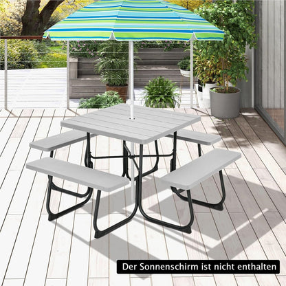 Tuinset – Picknicktafel – Zitgroep – Buitenmeubelen – Tuinmeubelen – 8 Personen – Weerbestendig HDPE – Parasolopening