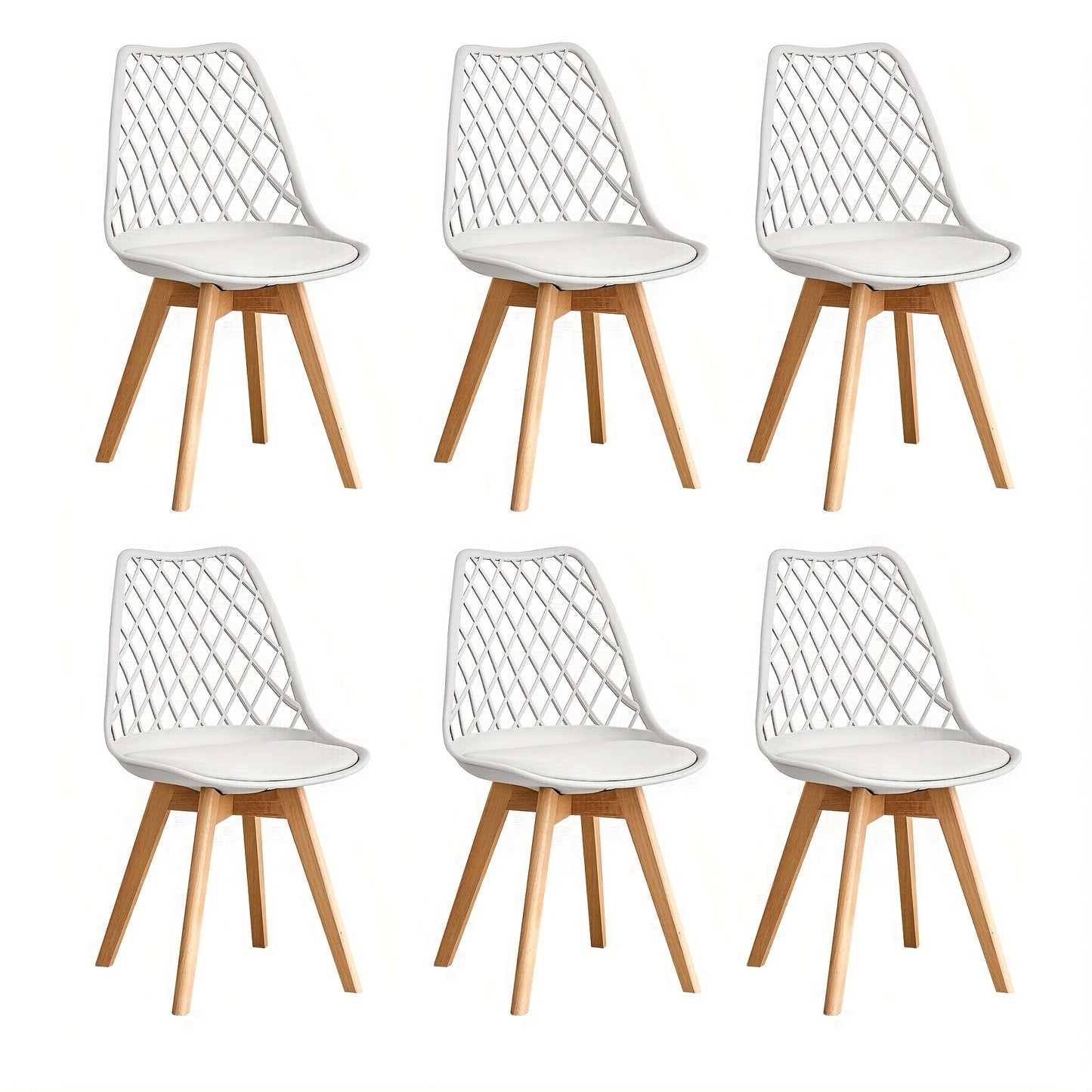 Eetkamerstoel – Eetkamerstoelen – Kuipstoel – Keukenstoel – Stoel – Set van 6 – Wit – Scandinavisch Design – Beukenhouten Poten – PU Leder – Comfortabele Zitting – Draagkracht 136 kg