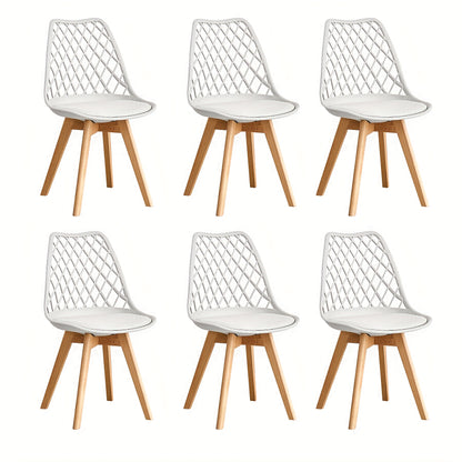 Eetkamerstoel – Eetkamerstoelen – Kuipstoel – Keukenstoel – Stoel – Set van 6 – Wit – Scandinavisch Design – Beukenhouten Poten – PU Leder – Comfortabele Zitting – Draagkracht 136 kg
