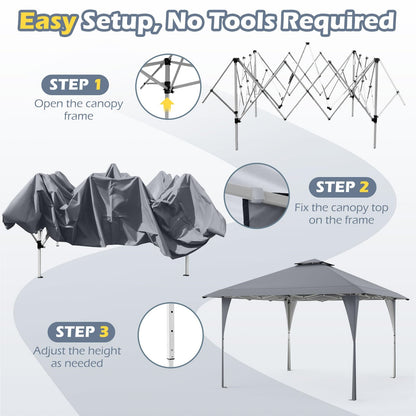 Pop-Up Pavilion – Tuinpaviljoen – Partytent – Vouwtent – Prieel – Waterbestendig – Verstelbare Hoogte – Grijs – Met Dubbele Dak – Stevig Metalen Frame
