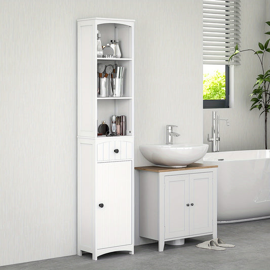 Badkamerkastje – Badkamerkast – Opbergkast – Wastafelonderkast – Kolomkast – Vrijstaand – Wit – IJzeren Materiaal – 3 Planken & 1 Lade