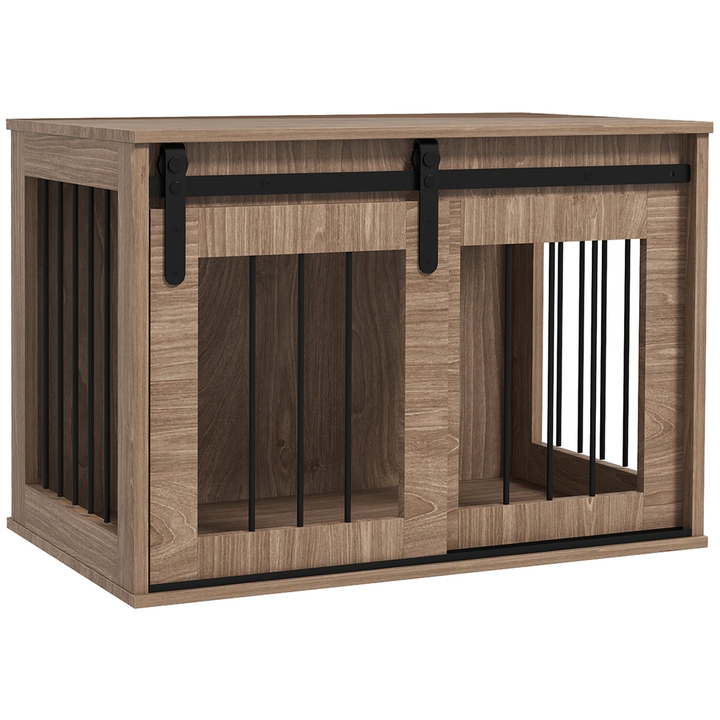 Hondenbench – Hondenkooi – Hondenkrat – Hondenhok – Reisbench – Opvouwbaar – Metaal met Houtlook – 57x80x54 cm – 2 Deuren