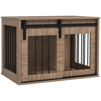 Hondenbench – Hondenkooi – Hondenkrat – Hondenhok – Reisbench – Opvouwbaar – Metaal met Houtlook – 57x80x54 cm – 2 Deuren