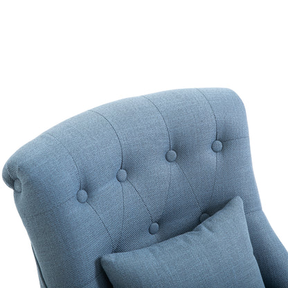 Fauteuil – Relaxfauteuil – Leunstoel – TV Stoel – Zitstoel – Linnen Bekleding – Rugkussen – 52,5x69x77 cm – Massief Rubberhout
